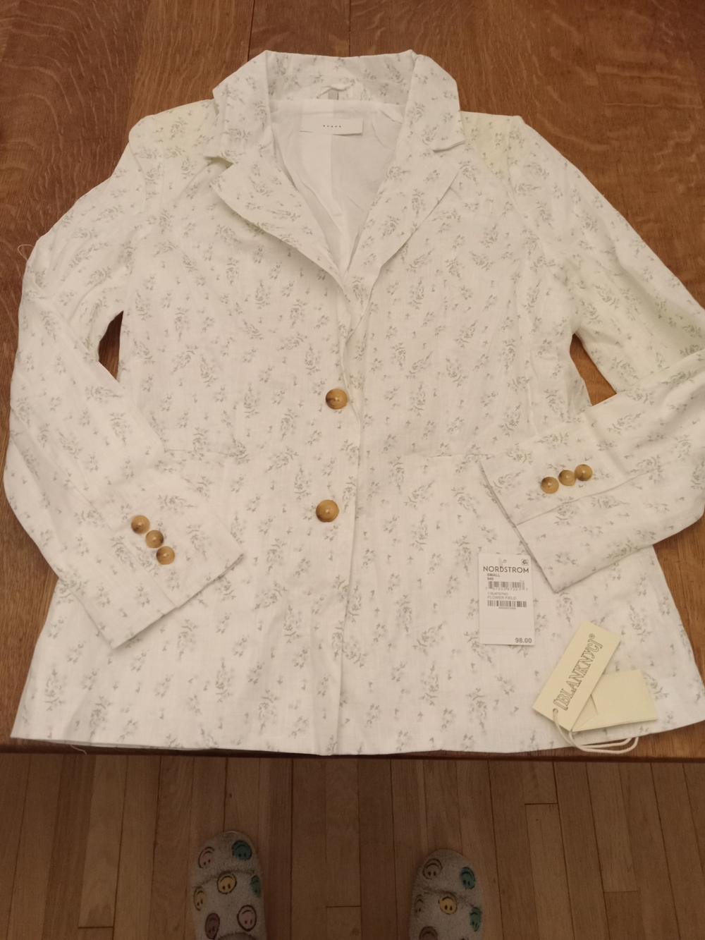 NWT Blank NYC Blue Floral White Linen Blazer Size S